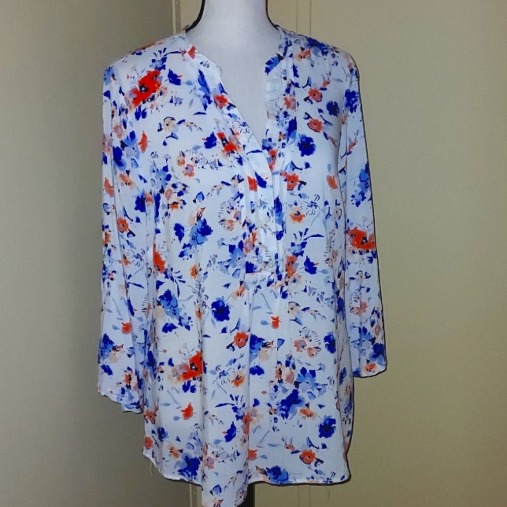 GAP White Top with Orange and Blue Floral Design